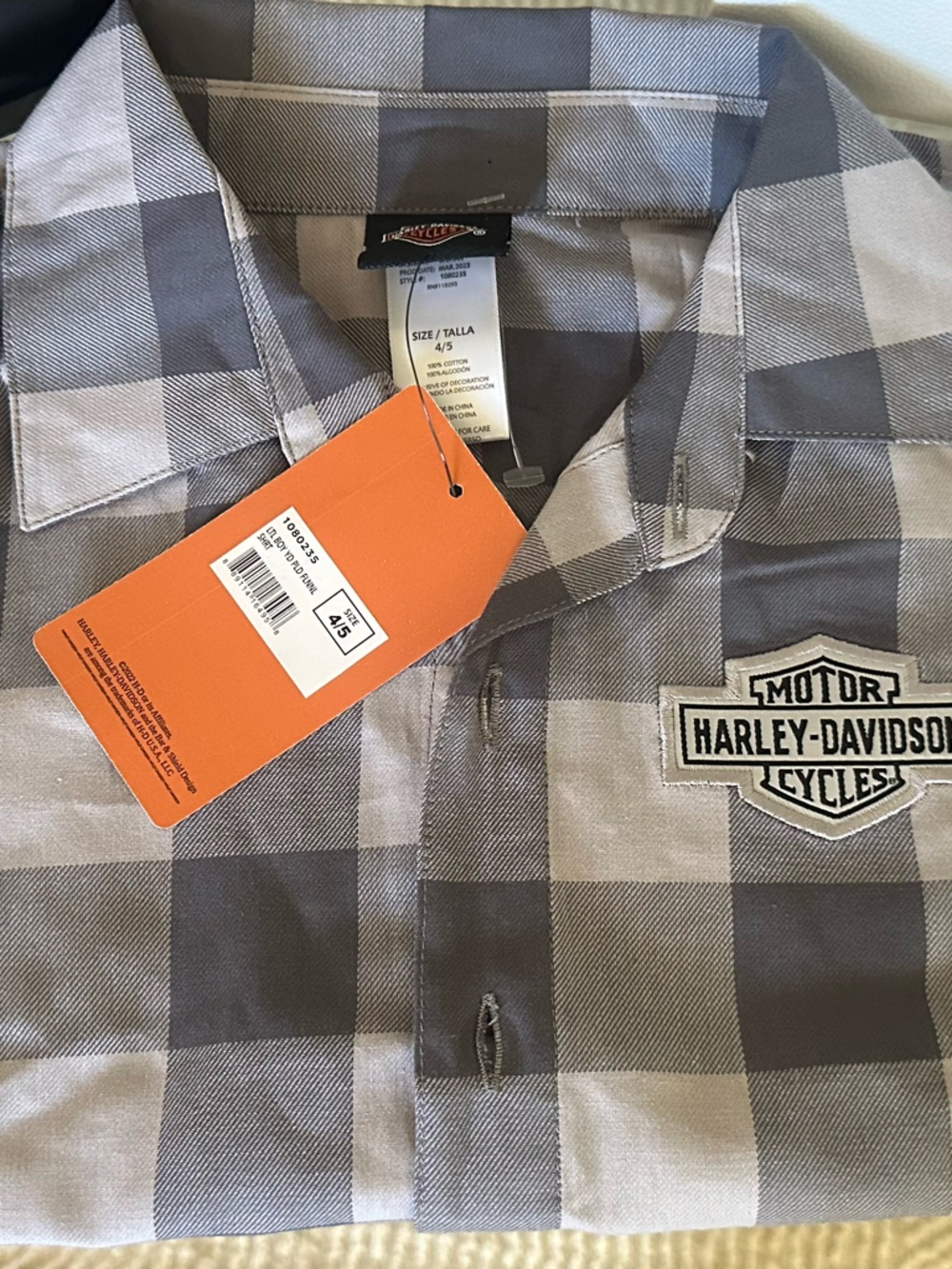 Harley-Davidson Boys Gray and White Plaid Button-Down Shirt